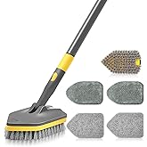 DALIPER Shower Scrubber with Long Handle for Cleaning, 56" Extendable 3 in 1 Shower Cleaner Brush, Interchangeable Tub Scrub 