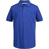 Calvin Klein Boys' Short Sleeve Micro Pique Solid Polo, Button Closure, Soft & Comfortable, Surf The Web, 10-12