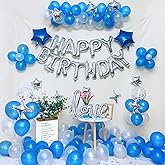 iPartycool 78Pcs Birthday Party Decorations, 3D Foil Happy Birthday Banners, Rose petals, 32in Love Balloon, 12pcs Star Balloon, 52pcs Latex Confetti Birthday Balloons for Adults Women Men Boy 2S-B