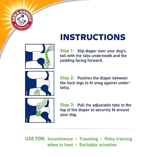 ARM & HAMMER FOR PETS DISPOSABLE FEMALE DOG DIAPERS WITH ODOR CONTROL AND WETNESS INDICATOR, LEAK RESISTANT DOG DIAPERS FOR INCONTINENCE AND HEAT CYCLES, SIZE MEDIUM 16.5–21 IN WAIST, 12 COUNT – 6 PK