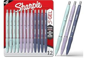 Sharpie S-Gel, Gel Pens, Medium Point (0.7mm), Assorted Fashion Barrels, Black Ink, 12 Count - Office, Teacher, School Suppli