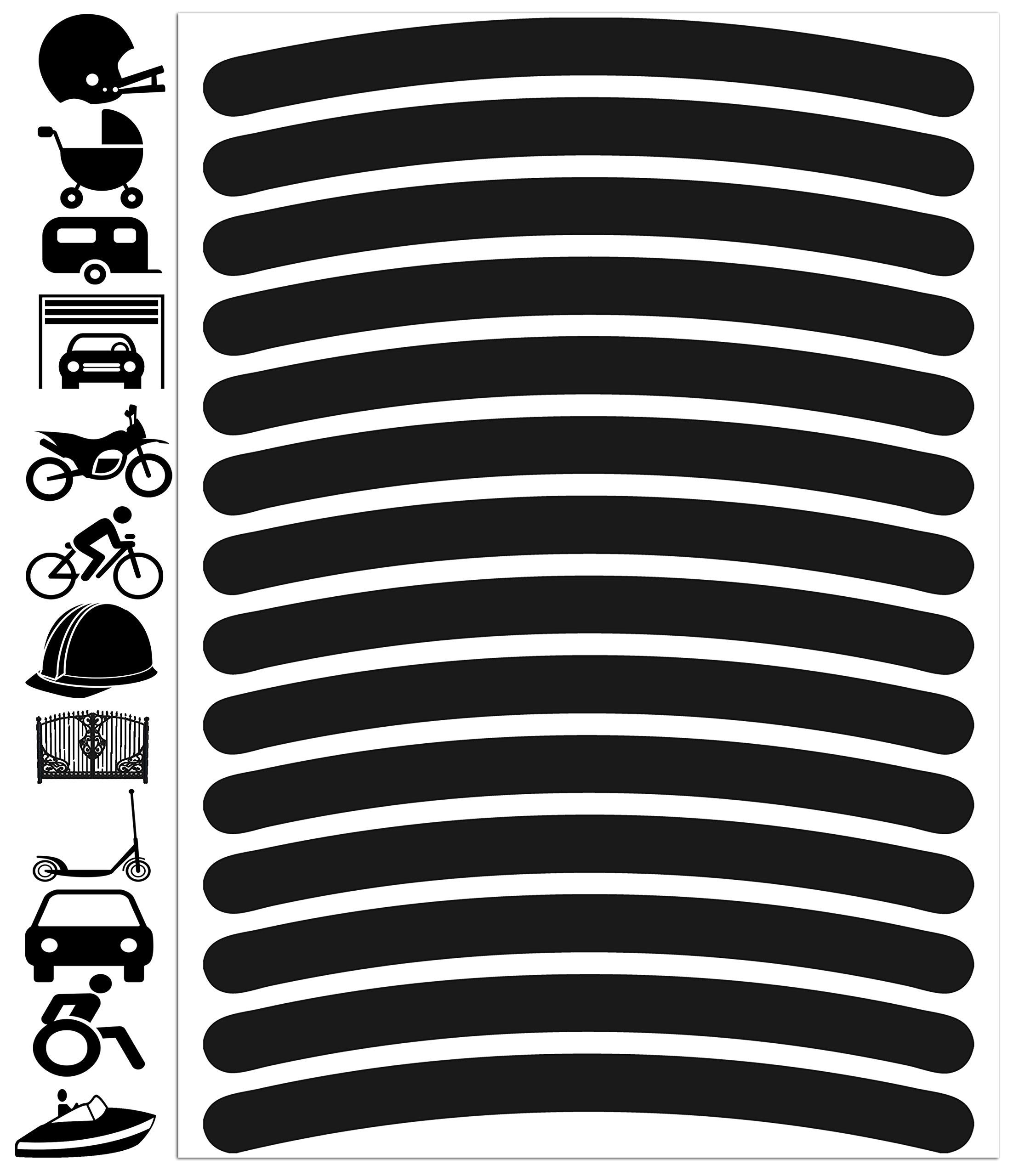 Biomar Labs Black Reflective Stickers Set – Self Adhesive Helmet Bike Car Decals, Waterproof and UV Resistant (14 Pieces D 54)