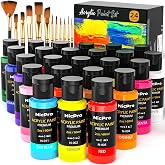 Nicpro Acrylic Paint Set 24 Colors 2oz with 12 Brushes & Palette | Non-Toxic Art Supplies Kit, Rich Pigments for Beginners, Artists, Painting on Pumpkin, Fabric, Canvas, Wood, Rock, Ceramic