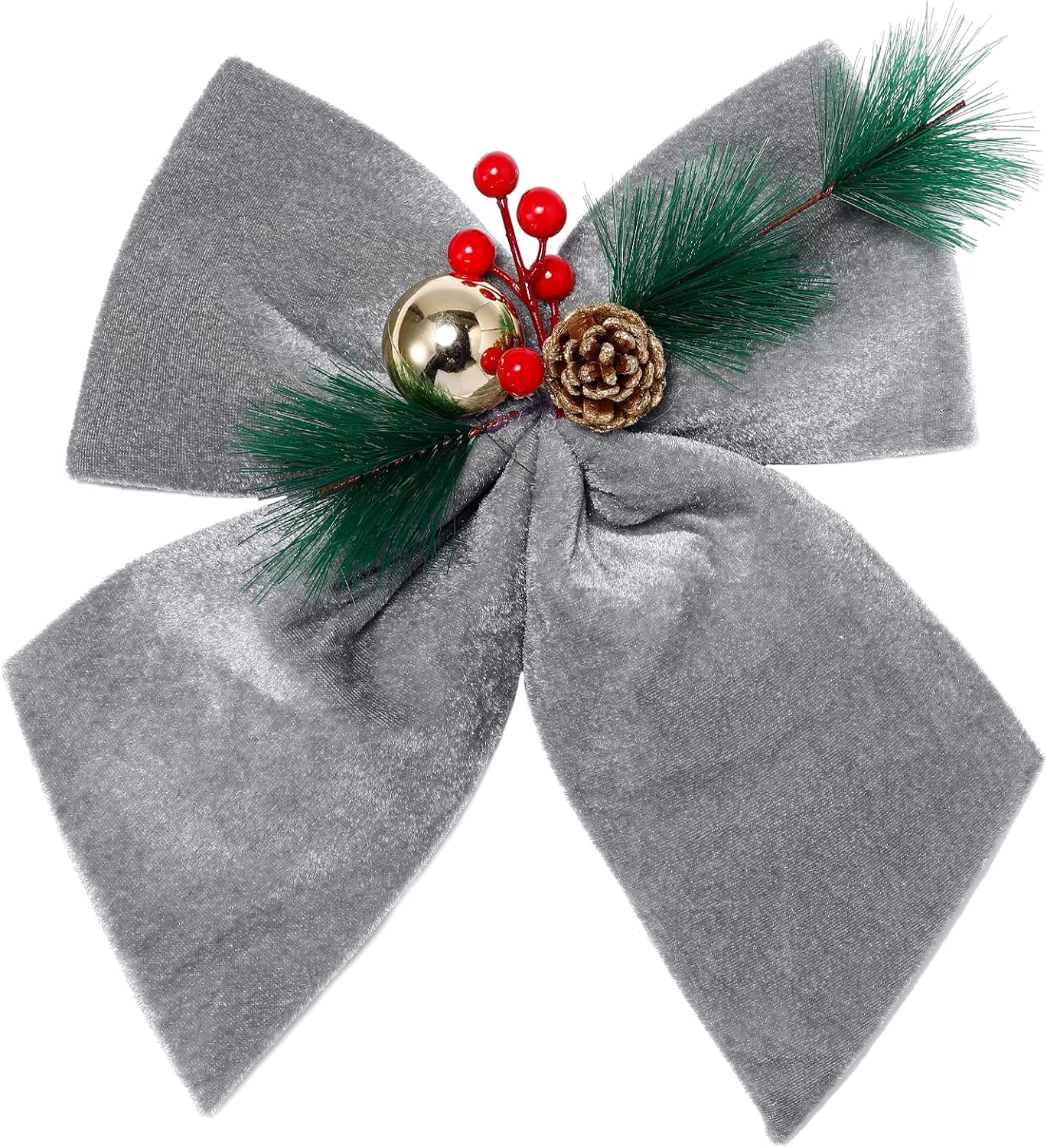 Bows & Ribbons - allgala Christmas Decorative Velvet Bows for Wreath Garland Christmas Tree-2 Pack-14 (30x35cm)-Silver/Grey-XBW92264
