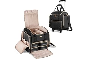 Prokva Rolling Makeup Case with 4 Removable Bags, Professional Makeup Train Case with Wheels, Makeup Artist Travel Bag with Brushes Storage Section, Black (Patent Design)