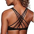 CRZ YOGA Strappy V Neck Sports Bras for Women - Criss Cross Back Wireless Padded Workout Yoga Bra
