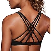 CRZ YOGA Strappy V Neck Sports Bras for Women - Criss Cross Back Wireless Padded Workout Yoga Bra
