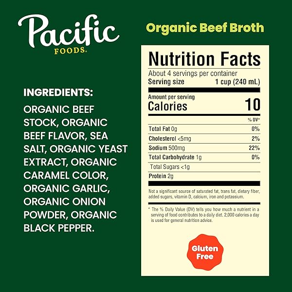 PACIFIC FOODS ORGANIC BEEF BROTH, 32 OZ CARTON