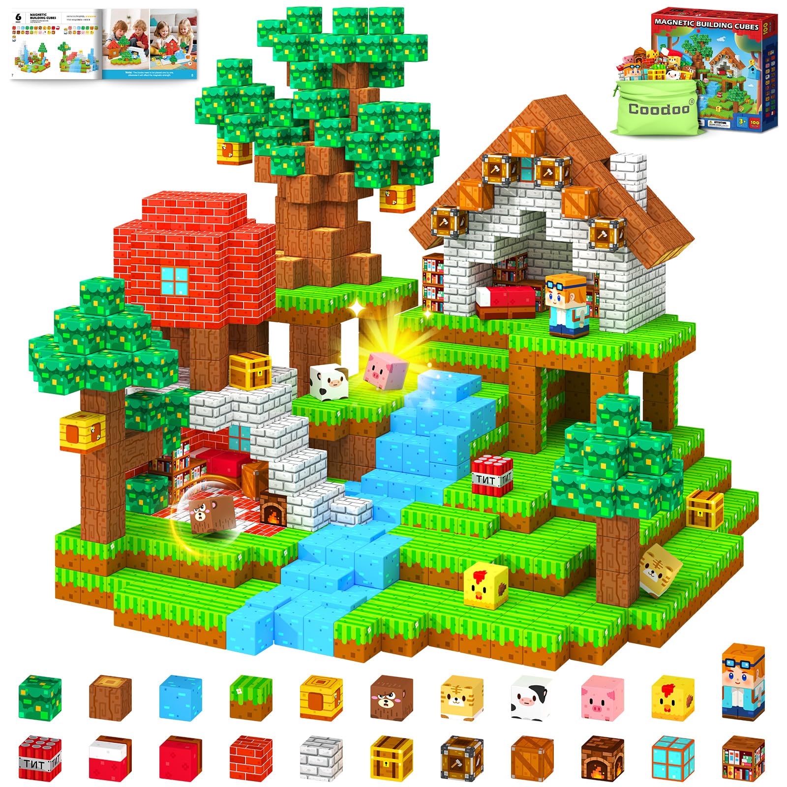 Coodoo Magnetic Blocks, Magnet Tiles Building Blocks STEM Montessori Toddler Kids Toys for Boys Girls Ages 3+, Educational Construction Outdoor Toys, Classroom Must Have Learning Sensory Gifts