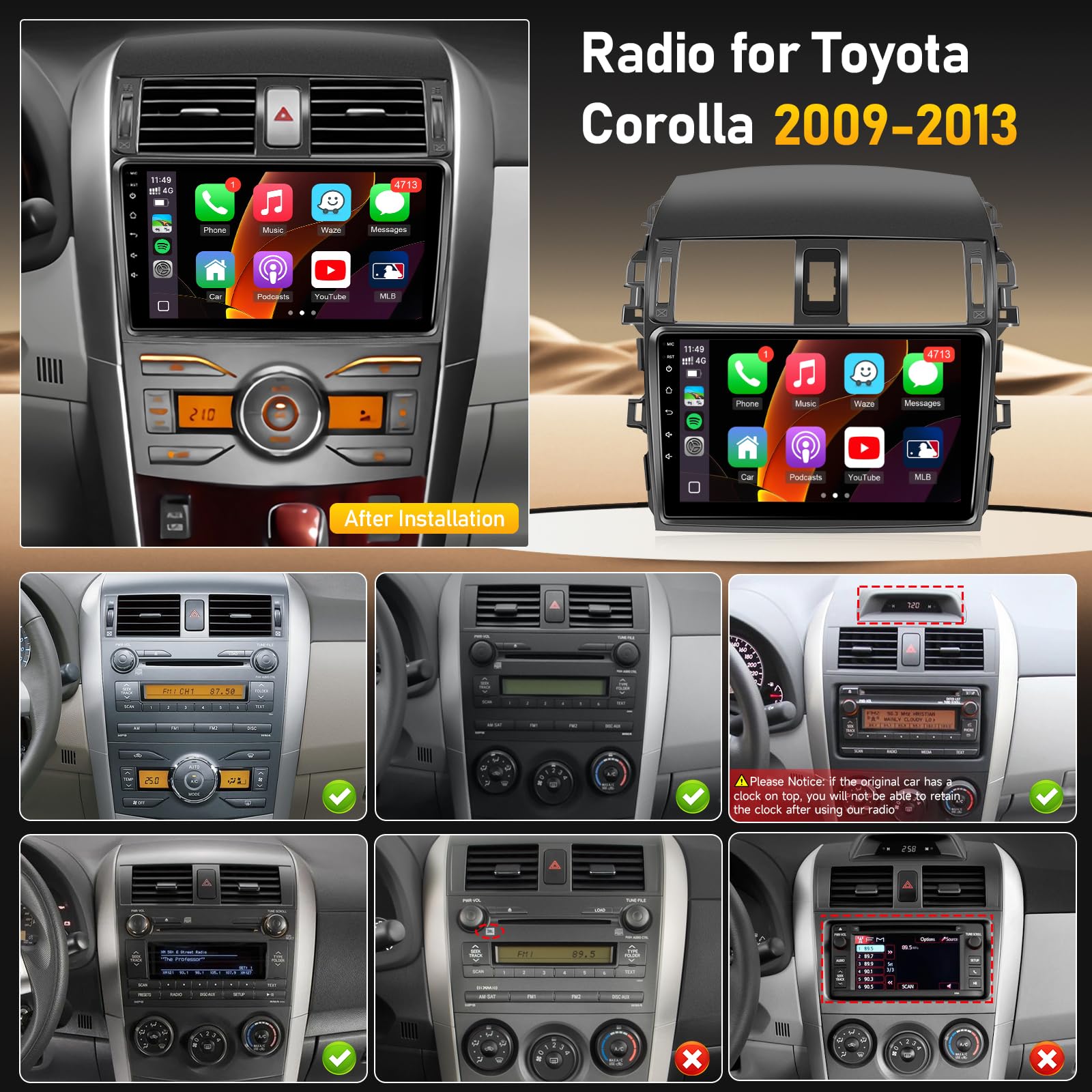 Condition photo showing New/Like New for 8core 4g+64g upgrade radio for toyota corolla 2009 2010 2011 2012 2013 stereo with carplay android a