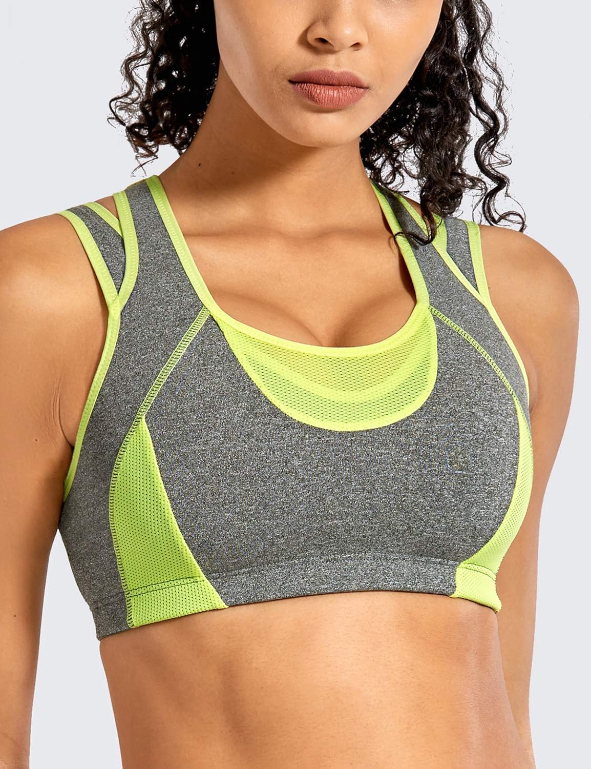 SYROKAN Women's Workout Sports Bra High Impact Support Bounce Control Wirefree Mesh Racerback Top at  Women’s Clothing store