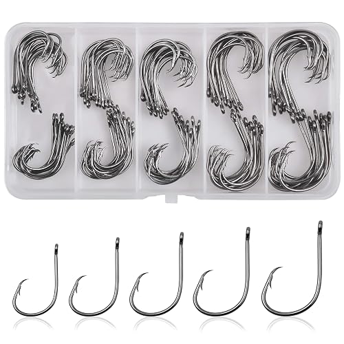 FishTrip Circle Hooks For Saltwater & Freshwater Fishing - High Carbon Steel, Sharp Point, Multiple Sizes #1 To 10/0