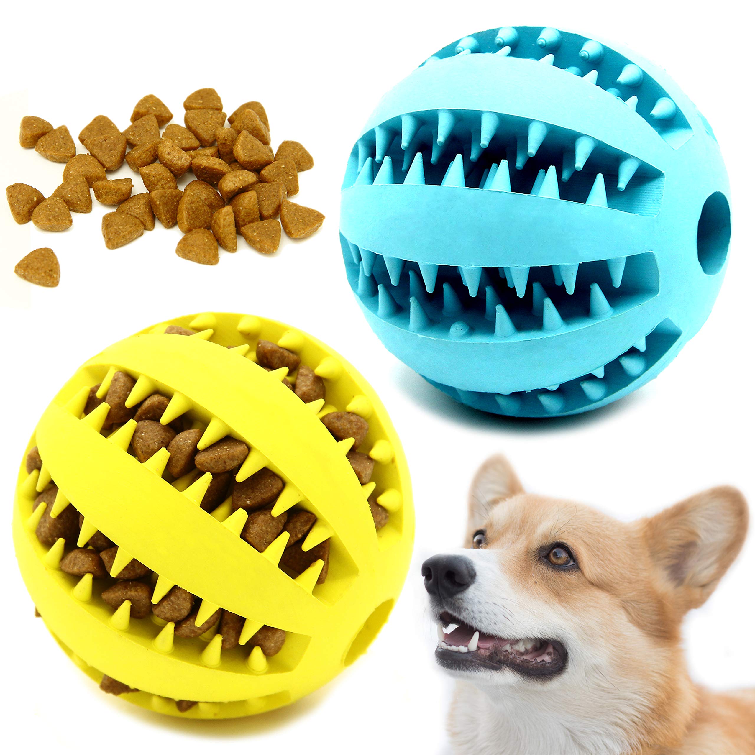 Youngever 2 Pack 7CM Dog Ball Toys for Pet Tooth Cleaning, Chewing, Fetching, Treat Ball Food Dispensing Toys (Large 2.75 inch)