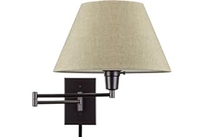 Kira Home Cambridge 15" Swing Arm Wall Lamp - Plug in/Wall Mount + Latte Mocha Fabric Shade, 150W 3-Way + Cord Covers, Black Finish