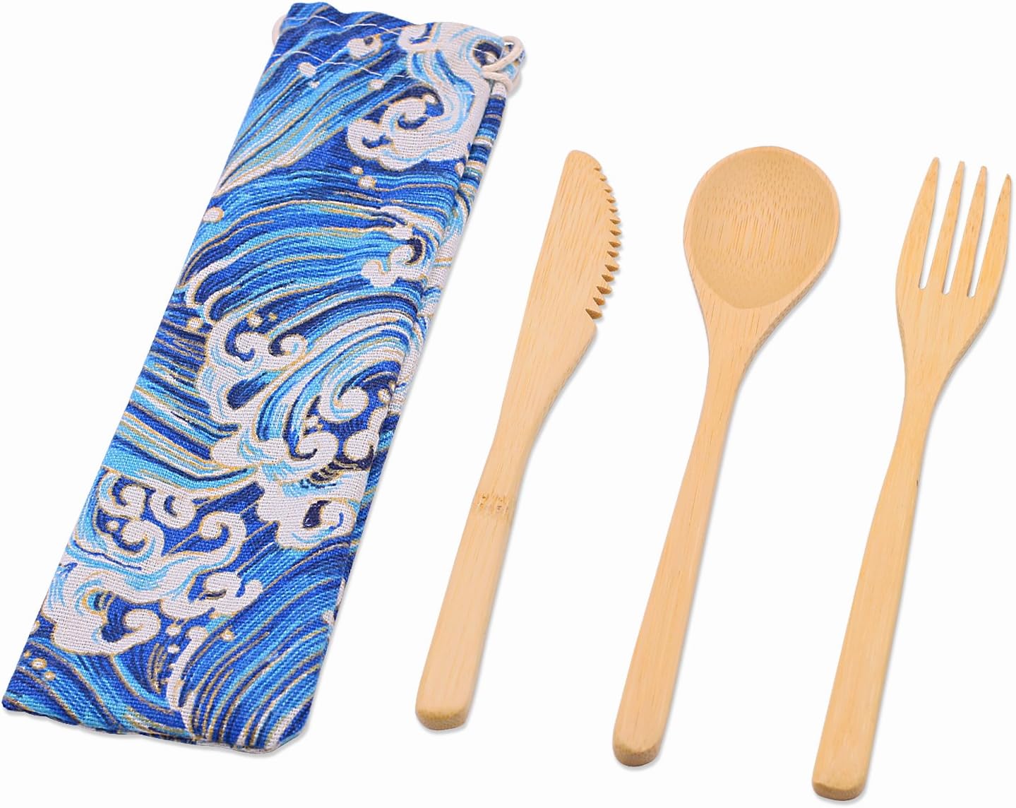 Startostar Bamboo Travel Utensils, Reusable Cutlery Set Spoon Fork Chopsticks Jam Knife with Carry Pouch for Travel and Office