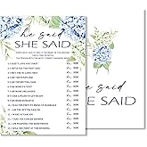 He Said She Said Bridal Shower Games, 25 Blue Floral Wedding Game Cards, Bridal Shower Party Favors & Supplies -05