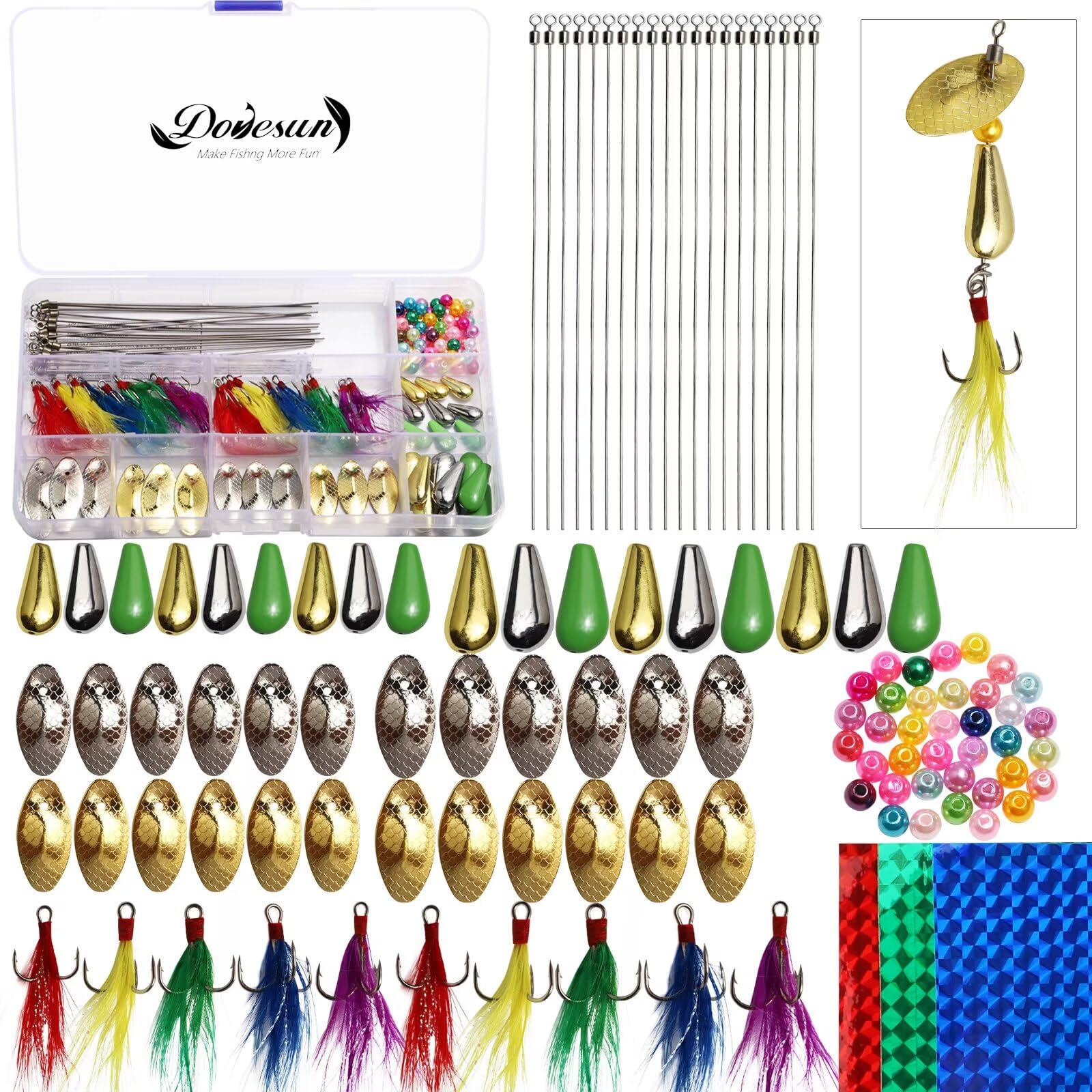 Dovesun 143pcs Fishing Lures Making Kit - Spinner DIY Kit for Bass, Trout Baits & Gifts