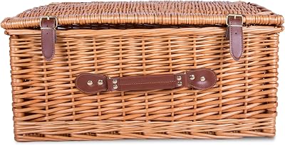 Wickerfield Large Honey Wicker Gift Basket with Lid & Handle - Picnic Hamper