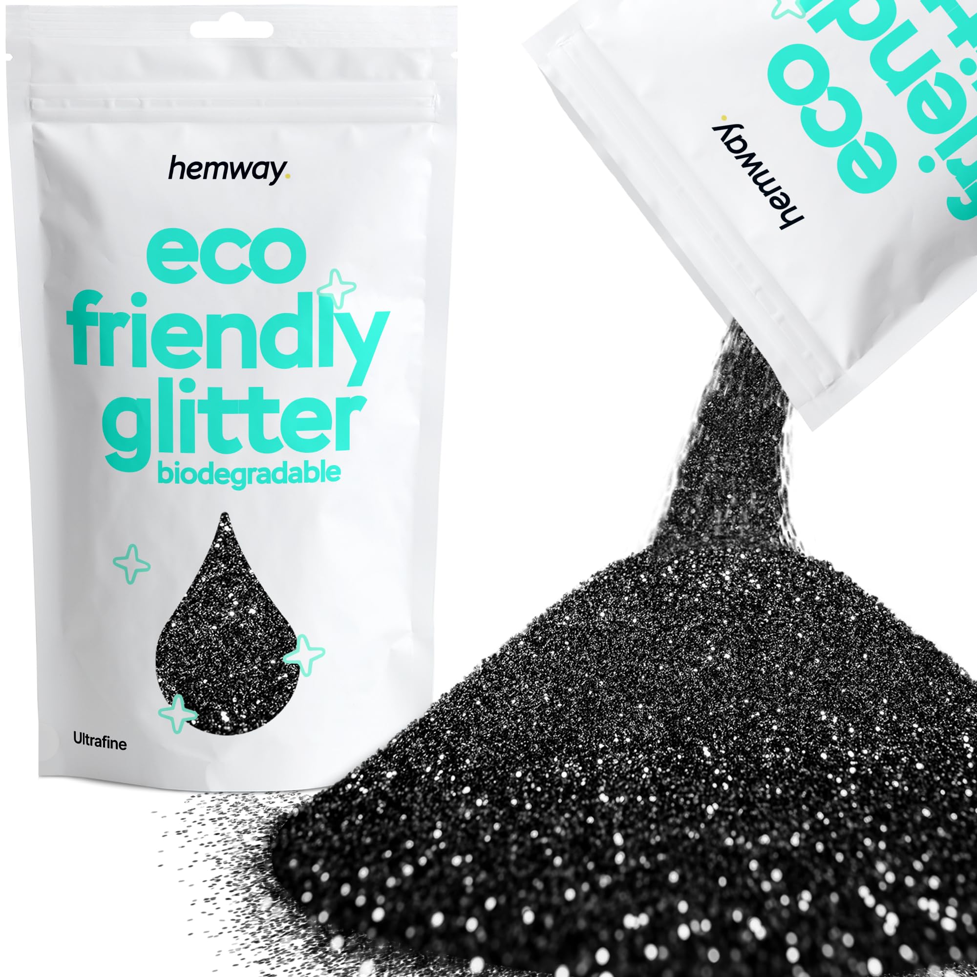 Eco Friendly Biodegradable Glitter | Black - Ultrafine 100g, Plant Based, Biodegradable Glitter for Craft, Face, Hair, Nail, Body and Festival - Hemway