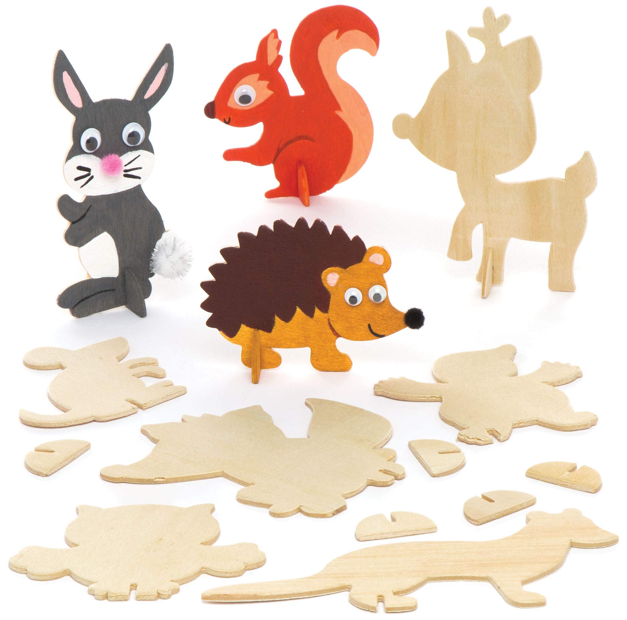Baker Ross AR616 Woodland Animal Wooden Shapes - Pack of 10, Outdoor Nature Inspired Wood Decorations, Card Making Supplies, Ideal for Kids Arts and Crafts Projects, Woodland Animal