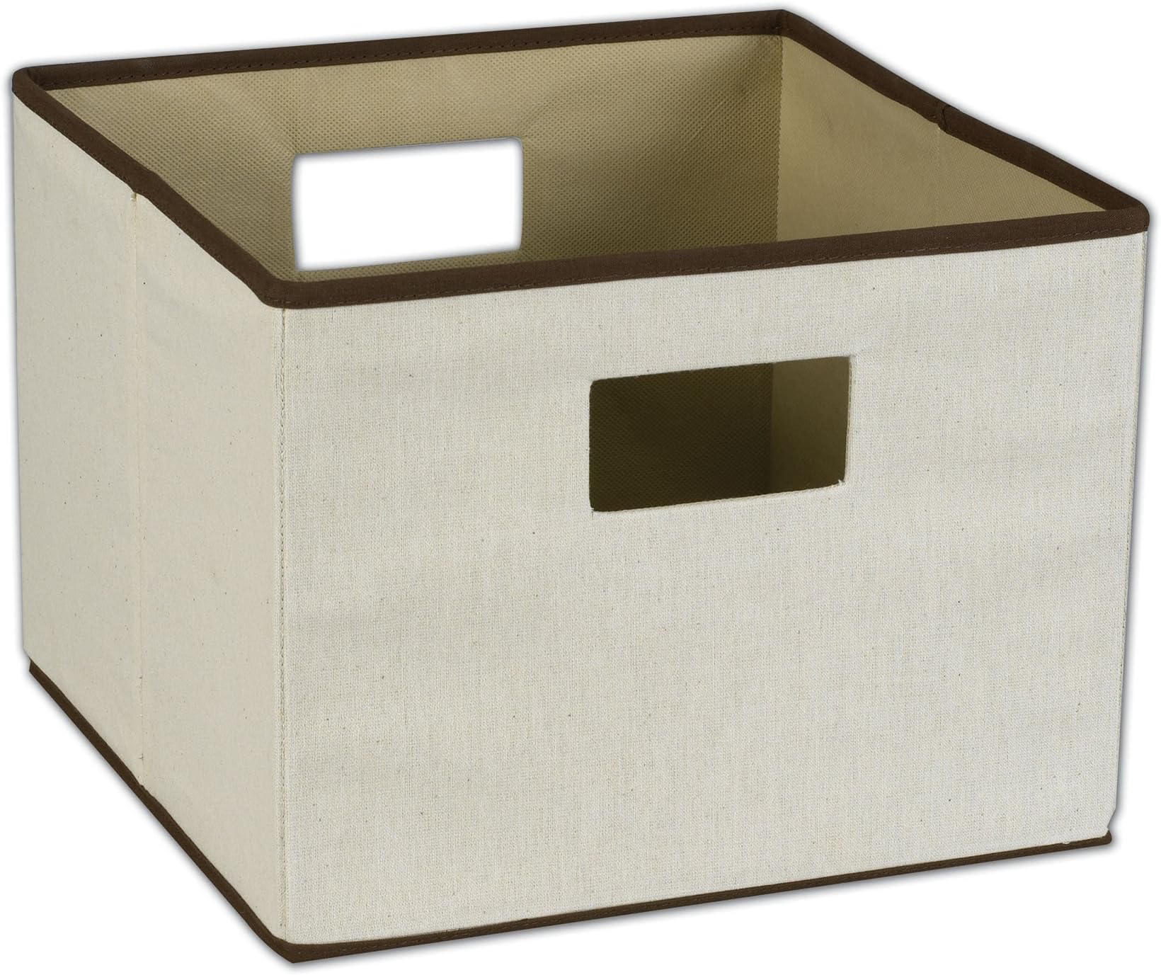 Household Essentials Storage Bin with Handles, Natural Canvas with Brown Trim