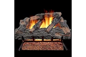 HEARTH SENSE HearthSense MO24HVL-RO Natural Gas Vented Fireplace Logs Set with Remote Control, Use with Natural Gas, 55000 BTU, Heats up to 2000 Sq. Ft, Mountain Oak, 24 Inches