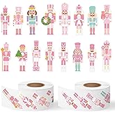 CNhoqc Christmas Nutcracker Sticker Rolls - 1000Pcs Pink Nutcracher Self-Adhesive Stickers, Water Bottles Book Luggage Decors for Kids Students Teens Adults, School Rewards Festival Gifts Party Favor