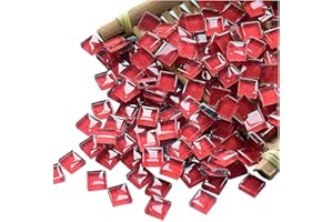 FAIRUO Mosaic Tiles Squares Deep Red Crystal Mosaic Glass Tile for Crafts Bulk DIY Picture Frames Handmade Jewelry Coasters Art Material Decoration,1x1cm,100 Pieces