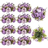 BLOSMON Artificial Flowers Balls Centerpieces: 10 Pcs 9.5" Light Purple Fake Peonies Wedding Center Piece Decoration for Table Kissing Ball Floral Arrangements, Base with Faux Peony Party Home Decor