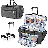 CURMIO Sewing and Embroidery Machine Carrying Case with Wheels, Rolling Embroidery Machine Tote Bag with Bottom Support Board Compatible with Brother SE600, PE535 Embroidery Machine, Gray