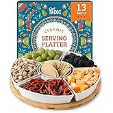 Chef Tacos Ceramic Taco Serving Platter - Divided Serving Tray for Taco Tuesday Lazy Susan Taco Bar - Chip and Dip Serving Set for Party - Appetizer Serving Tray for Salsa, Snacks (13 in)