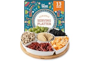Chef Tacos Ceramic Taco Serving Platter - Divided Serving Tray for Taco Tuesday Lazy Susan Taco Bar - Chip and Dip Serving Se