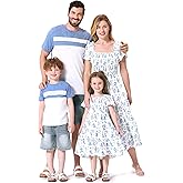 PATPAT Family Matching Outfits Mommy and Me Dresses Ditsy Floral Beach Vacation Photo Dresses and T-Shirts Matching Sets