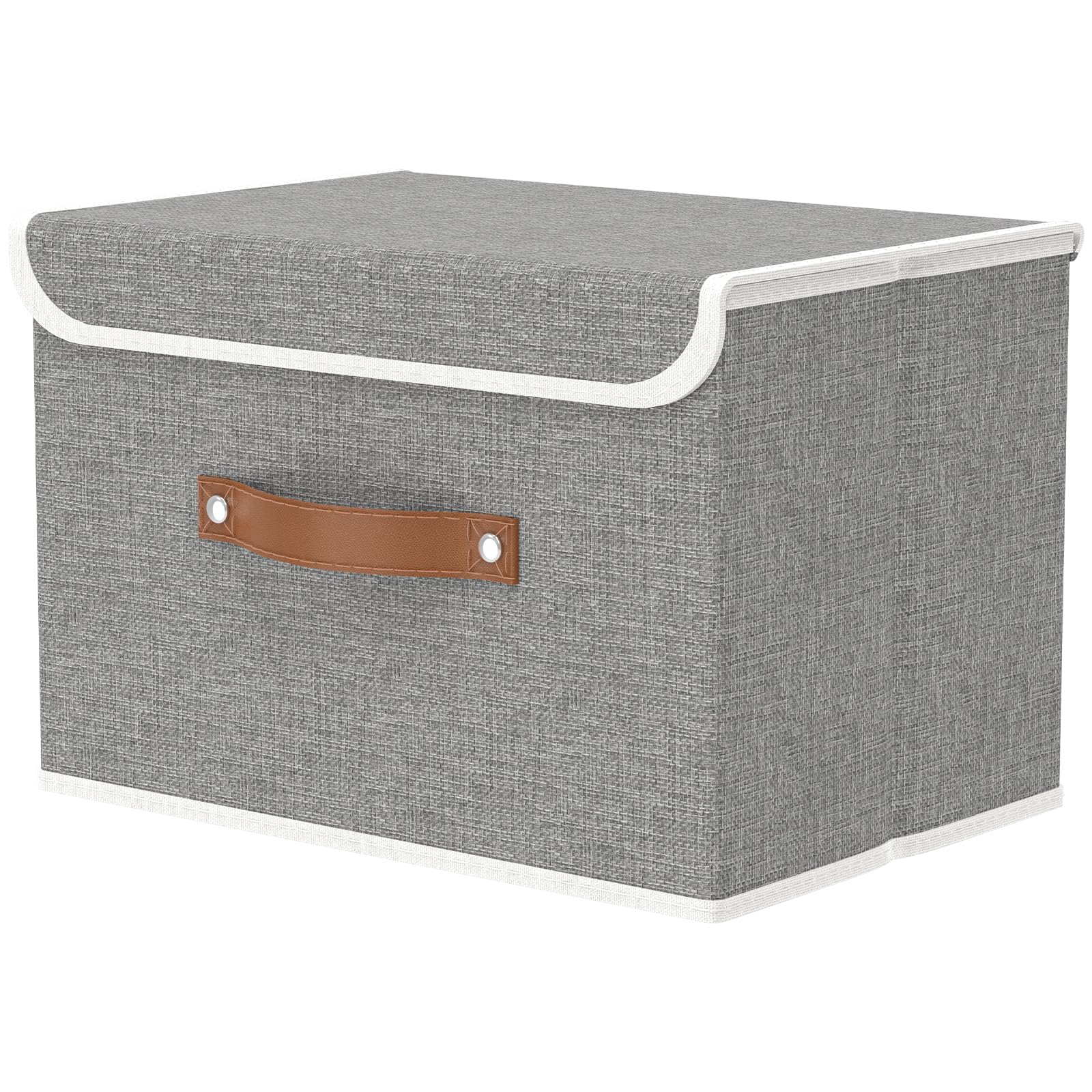 OUTBROS Collapsible Storage Box with Lid, Linen Fabric Clothing Shelf Basket Bins Box For Towels, Clothes 45x30x30 cm (Grey, 1-Pack)