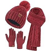 Hat Scarf And Gloves Set For Women, Womens Beanie Hats Thermal Touchscreen Gloves Scarf Scarves, Winter Accessories Sets