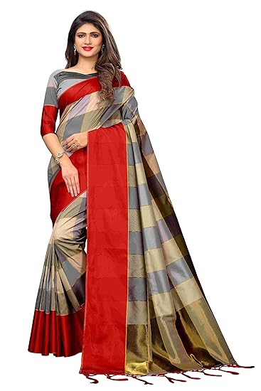 VAIVIDHYAM cotton with Blouse Piece Saree (5_ Grey_ one size)