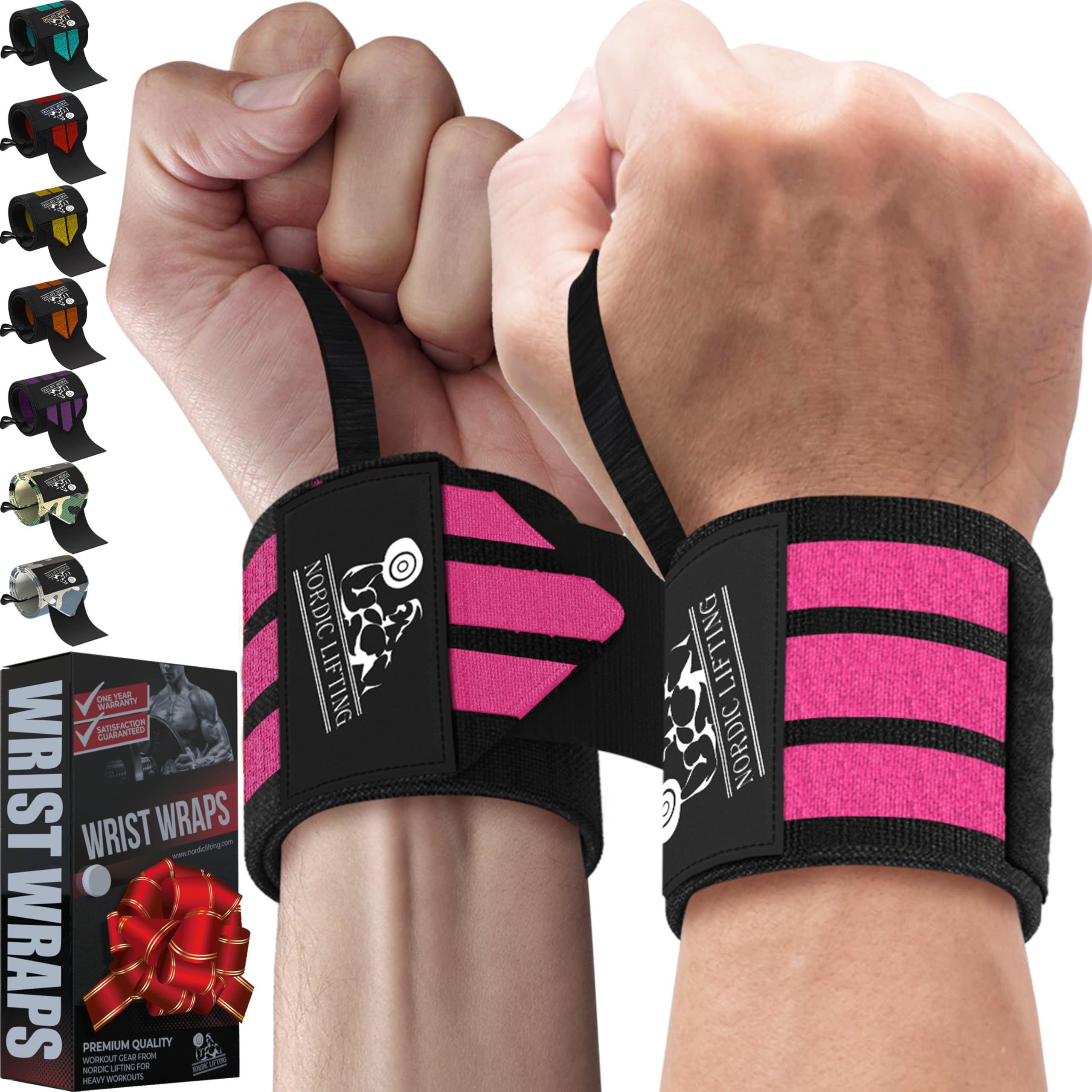 Wrist Wraps (1 Pair) - Premium Support for Weightlifting|Crossfit|Gym - Pink