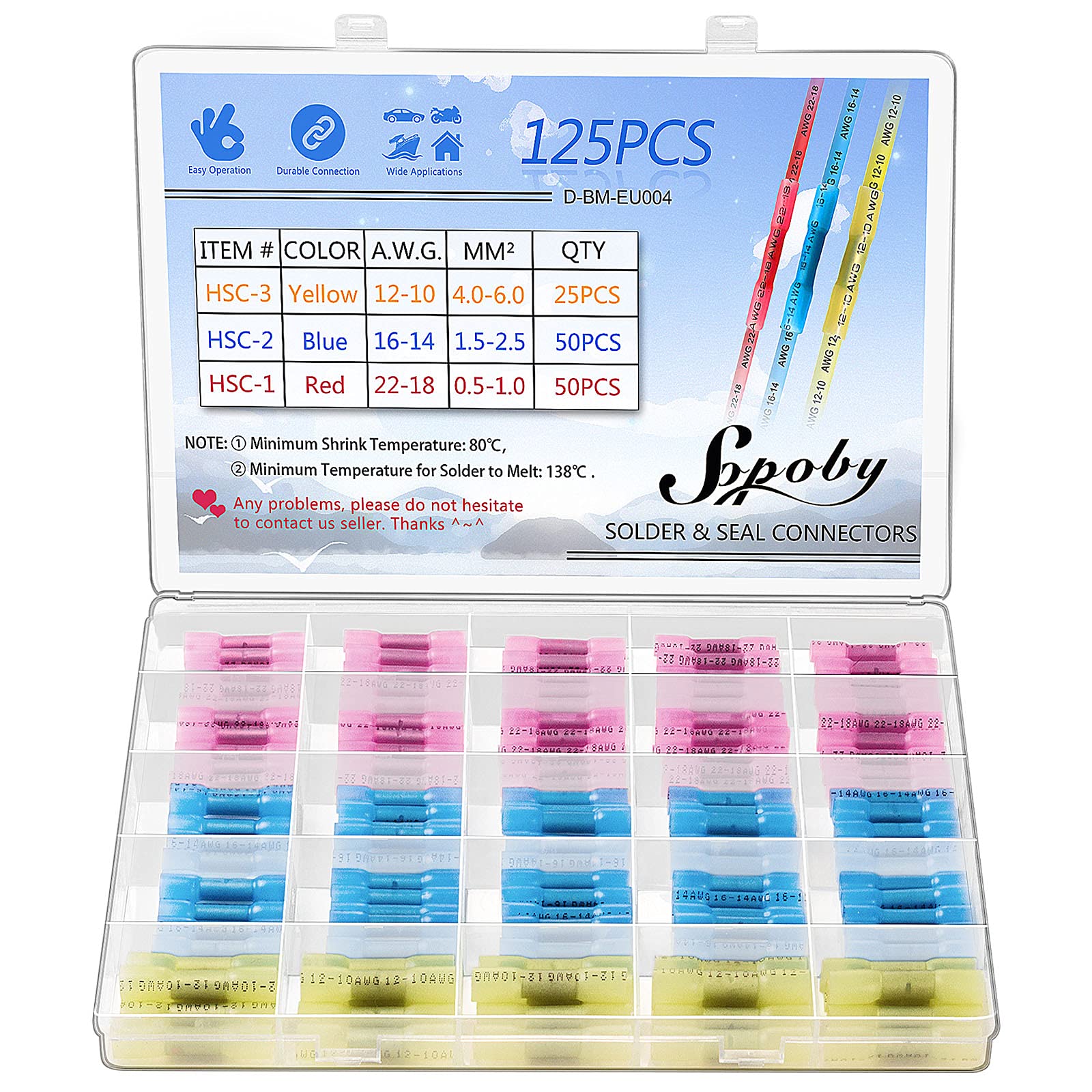 Sopoby heat shrinking cable butt splice set, 125 pieces