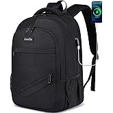 Asenlin Travel Laptop Backpack for Women & Men,Water Resistant Business Slim Sturdy Laptops Backpack with USB Charging Port,Fits 15.6 Inch Notebook College School Computer Bag-Black