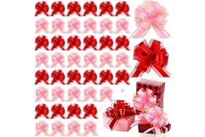 Riceshoot 60 Pcs Valentine's Day Large Pull Bows Ribbon Gift Bow 6 Inch Gift Wrap Bows Wrapping Bows for Valentines Xmas Presents Wedding Birthday Party Basket Holiday Decor(Pink, Red)