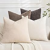 Cozoomy Set of 4 Soft Textured Decorative Throw Pillow Covers 18x18 Inch Cozy Farmhouse Cushion Cover Square Accent Pillow Cases for Bed Couch Sofa Living Room, Neutral