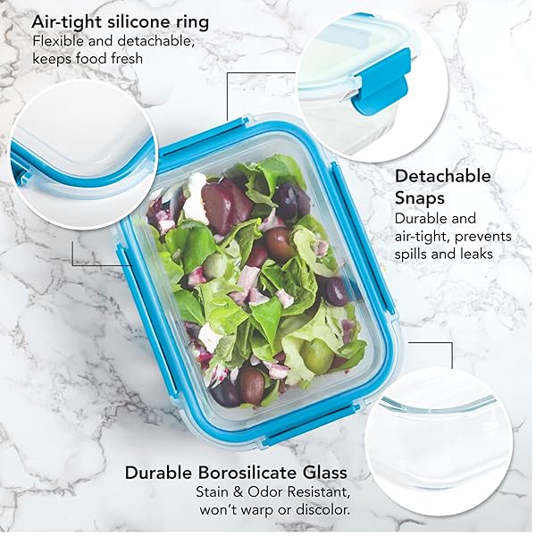 ECOBERI 4.5 CUP GLASS MEAL PREP CONTAINERS WITH LIDS & SILICONE SLEEVES, 3-PACK AIRTIGHT, LEAK-RESISTANT FOOD STORAGE CONTAINERS FOR FRIDGE, FREEZER, OVEN & MICROWAVE
