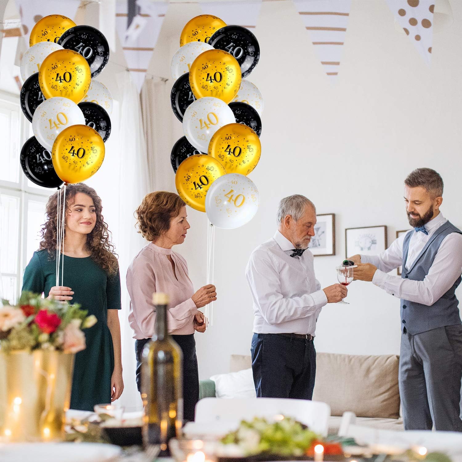 45 Piece 12 Inch 40th Birthday Party Latex Balloons Birthday Forty Anniversary Party Decoration White Gold Black Theme Party Balloon for Birthday Party Supplies Indoor Outdoor Decor - Image 4