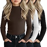 LessonZoo 3 Pack Girls' Mock Turtleneck Shirts Cotton Long Sleeve Ribbed Tops Slim Fit Casual Base Layer for Kids Winter