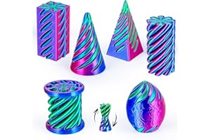 dikale 6 Packs Spiral Cone 3D Printed Fidget Toy Set, Flexible Impossible Cone Pyramid Passthrough Toys for Stress Relief, Desk Deco Relaxing for Kids Adults, Rose Red + Dark Blue & Dark Blue + Green