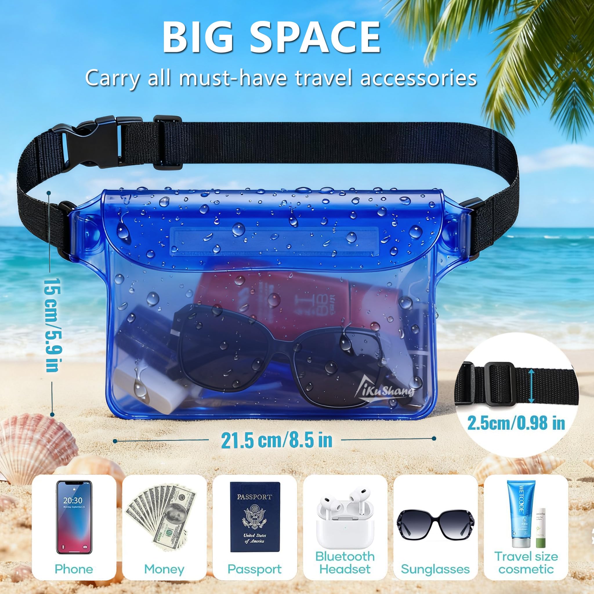 iKuShang Waterproof Fanny Pack, Waterproof Pouch Bags for Phone Passport Wallet Purse, Floating & Submersible Dry Bags for Travel Beach Swimming Kayaking Boating Cruise Accessories