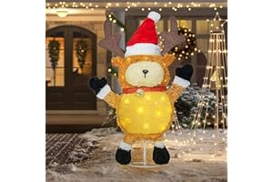 CHONSUN Lighted Christmas Reindeer Outdoor Decorations Collapsible Deer with LED Lights Pre Lit Pop up Xmas Holiday Decor for Indoor Outdoor Home Yard Garden Lawn