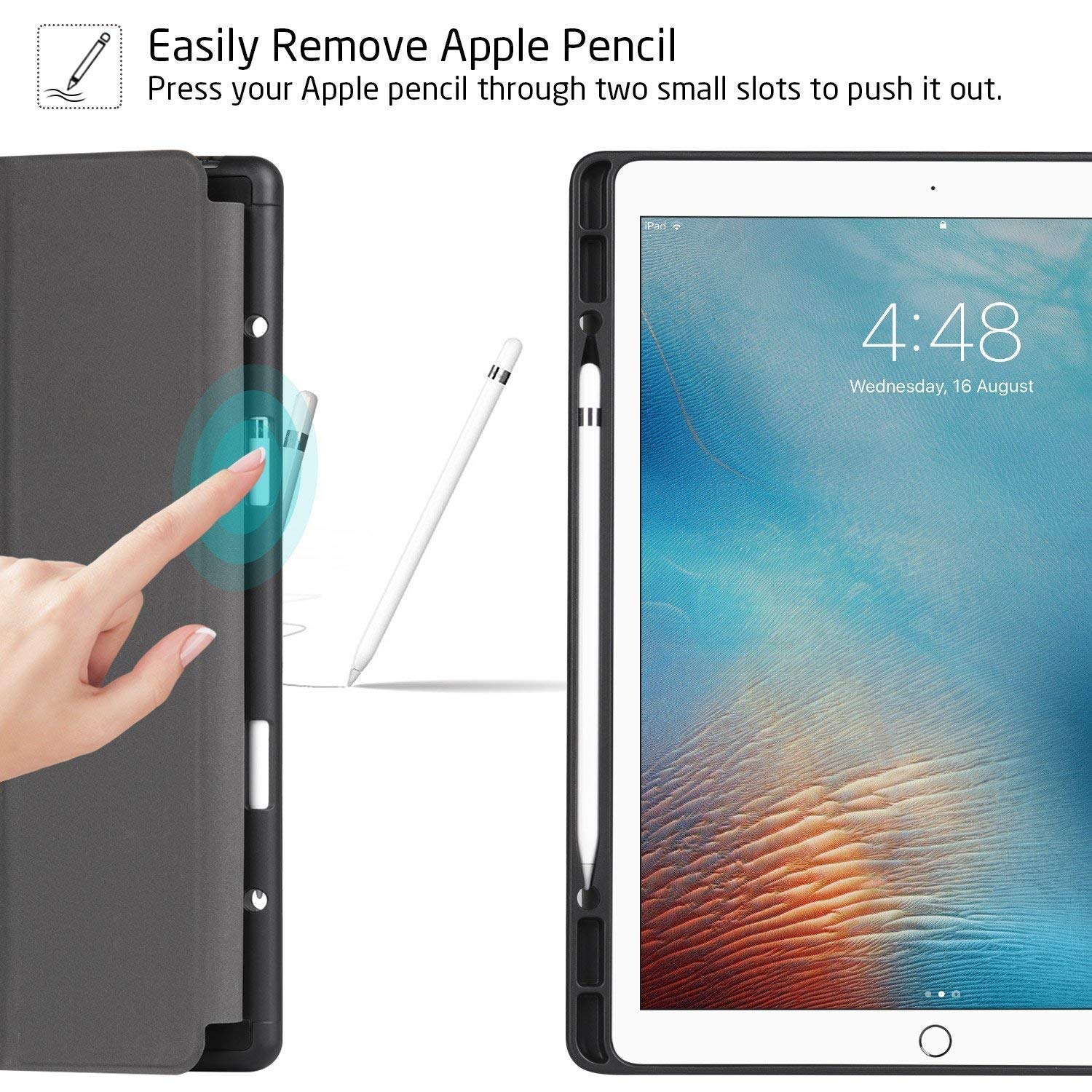 ZtotopCases for iPad Pro 12.9 Inch 2017/2015 (1st & 2nd Generation) with Pencil Holder, Lightweight Soft TPU Back Cover + Auto Sleep/Wake, Slim Tablet, Black