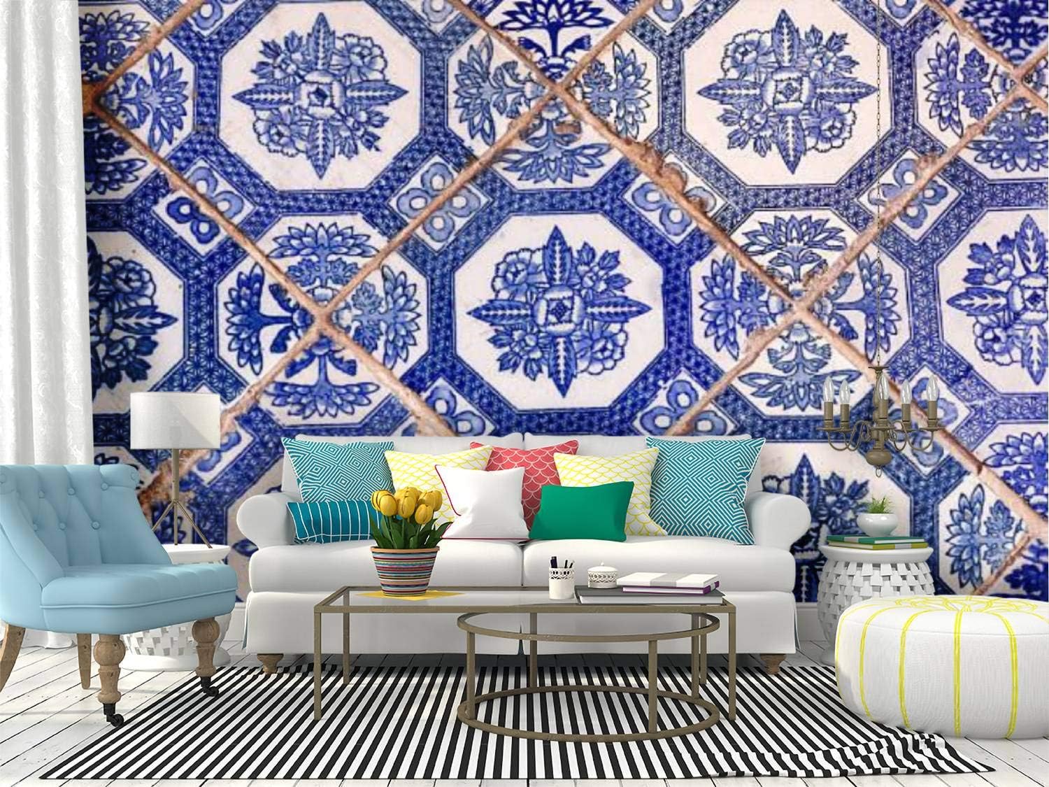 Kanworse Ancient Floor Tiles Canvas Print Wallpaper Wall Mural Self Adhesive Peel & Stick Wallpaper Home Craft Wall Decal Wall Poster Sticker for Living Room
