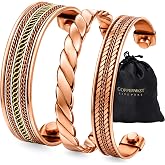 Coppervast Copper Bracelets- for Men and Women| Set of 3 with Gift Bag |Handmade 100% Copper